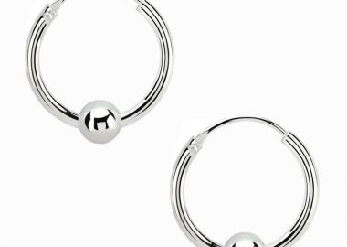 Jt Unisex σκουλαρίκια κρίκοι ασημένιοι μικροί 18mm με μπίλια - JT - 